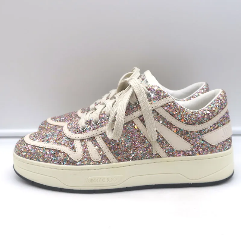 Jimmy Choo Hawaii Glow in the Dark Glitter Low Top Sneakers Pink/White Size 38
