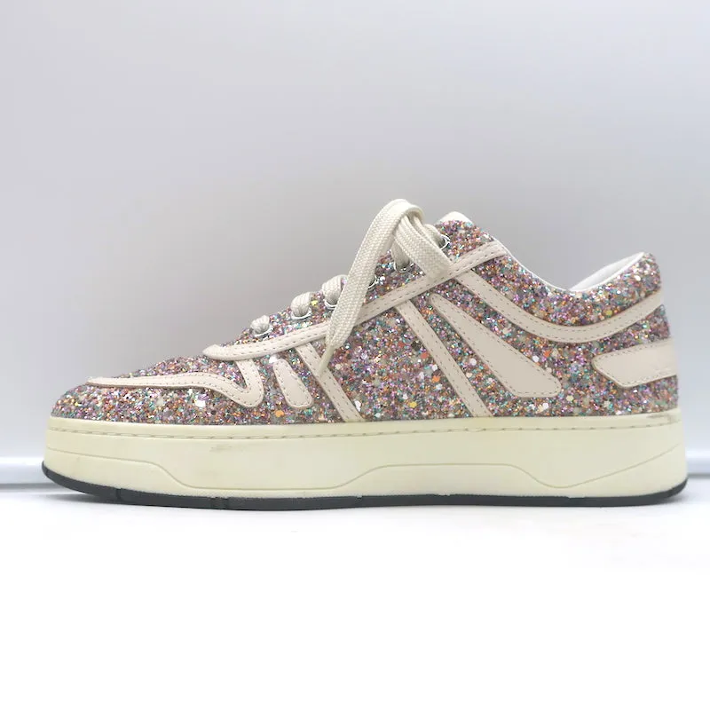 Jimmy Choo Hawaii Glow in the Dark Glitter Low Top Sneakers Pink/White Size 38