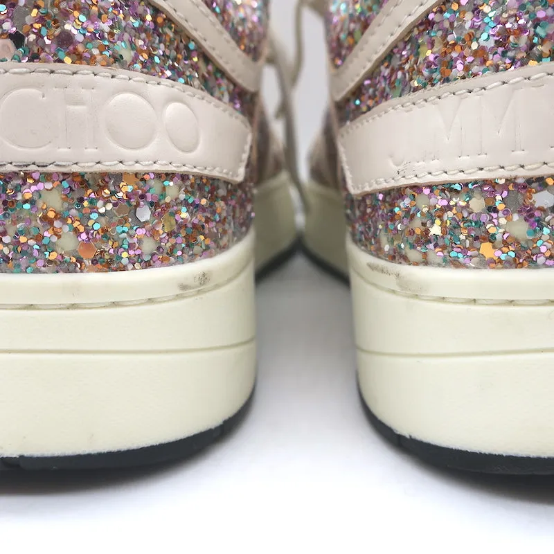 Jimmy Choo Hawaii Glow in the Dark Glitter Low Top Sneakers Pink/White Size 38