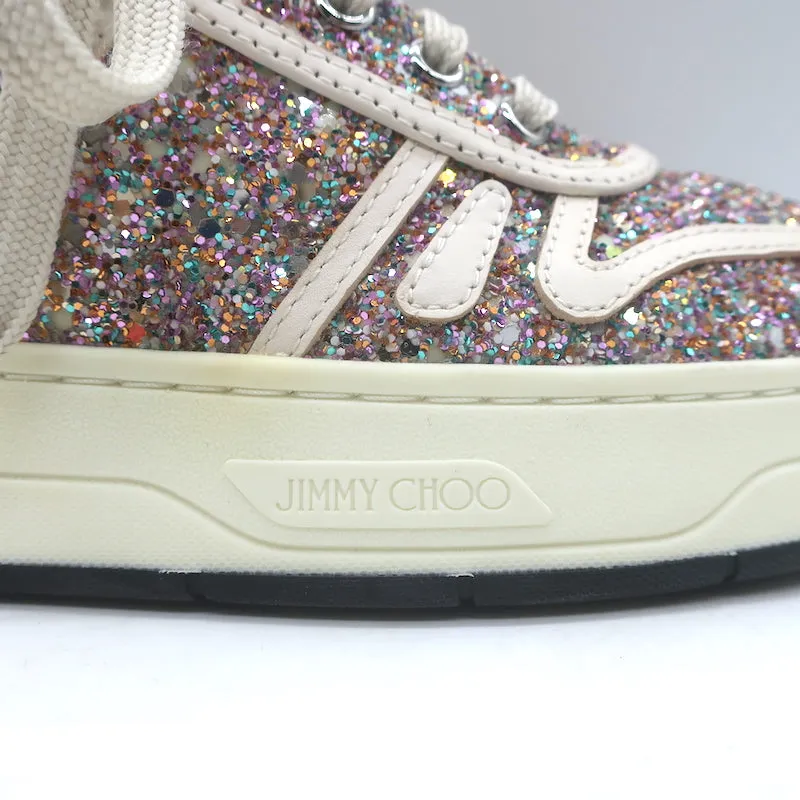 Jimmy Choo Hawaii Glow in the Dark Glitter Low Top Sneakers Pink/White Size 38