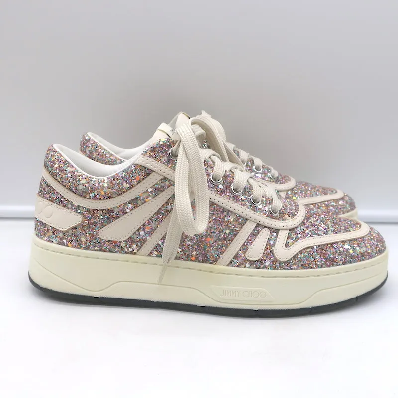 Jimmy Choo Hawaii Glow in the Dark Glitter Low Top Sneakers Pink/White Size 38