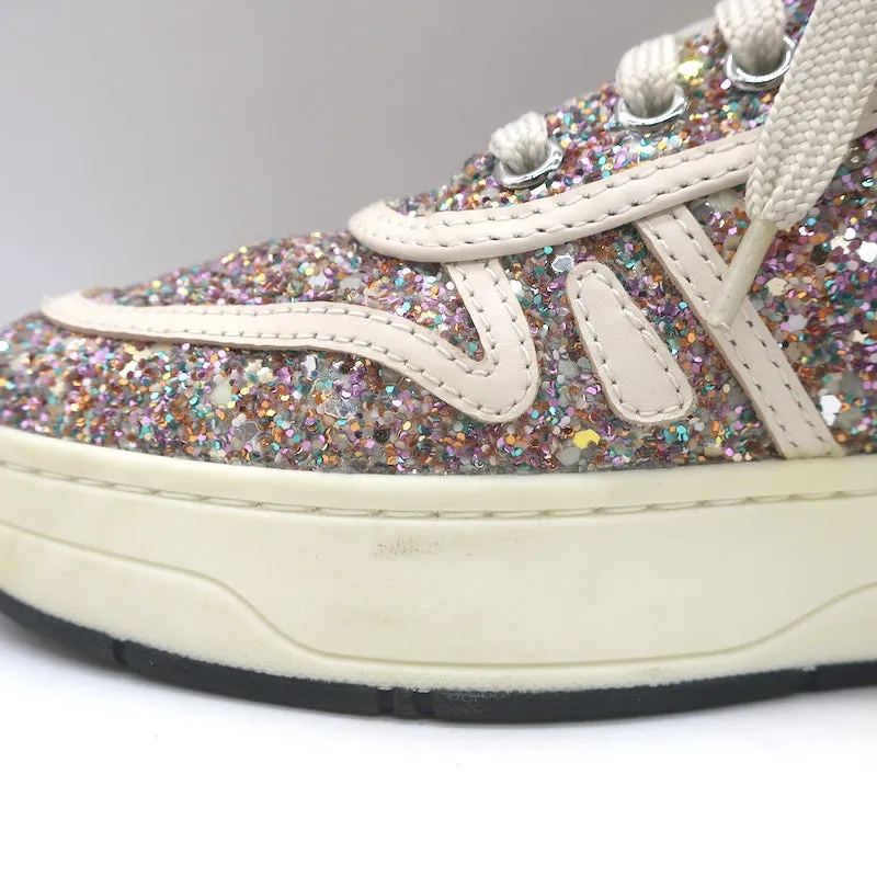 Jimmy Choo Hawaii Glow in the Dark Glitter Low Top Sneakers Pink/White Size 38