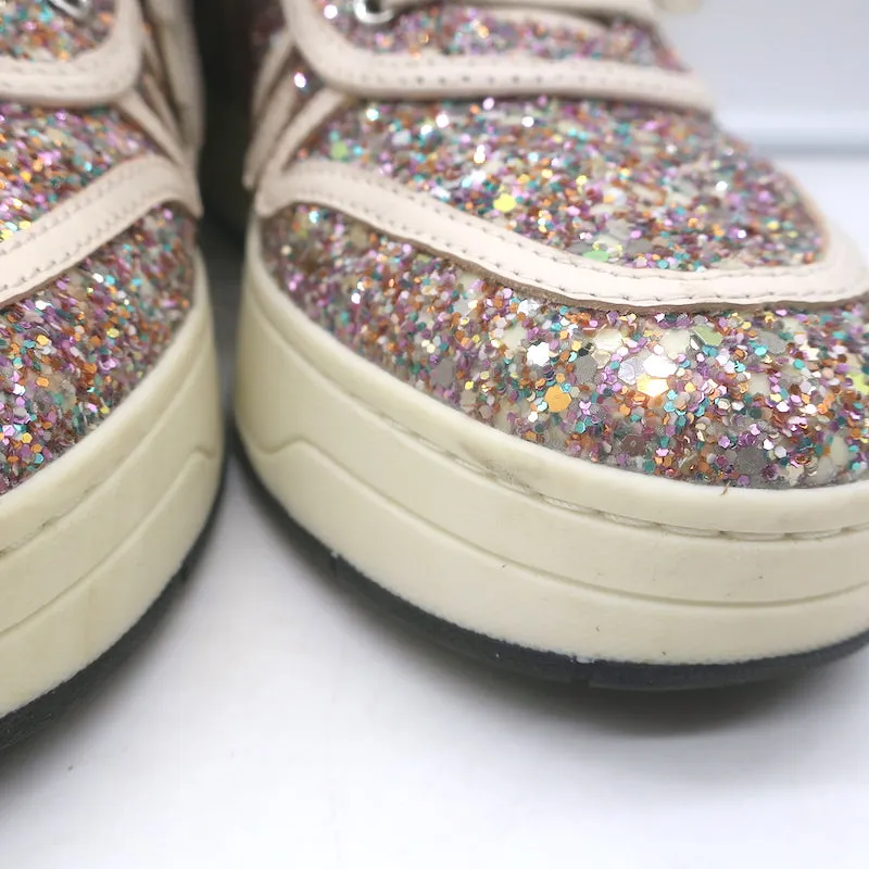 Jimmy Choo Hawaii Glow in the Dark Glitter Low Top Sneakers Pink/White Size 38