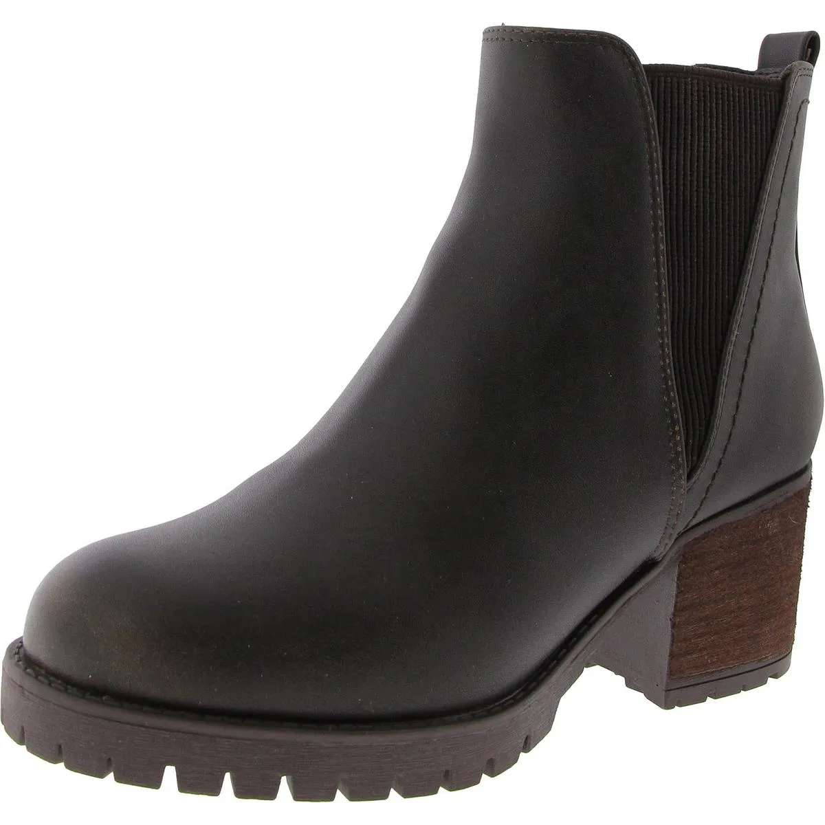 Jody Womens Faux Leather Lug Sole Chelsea Boots