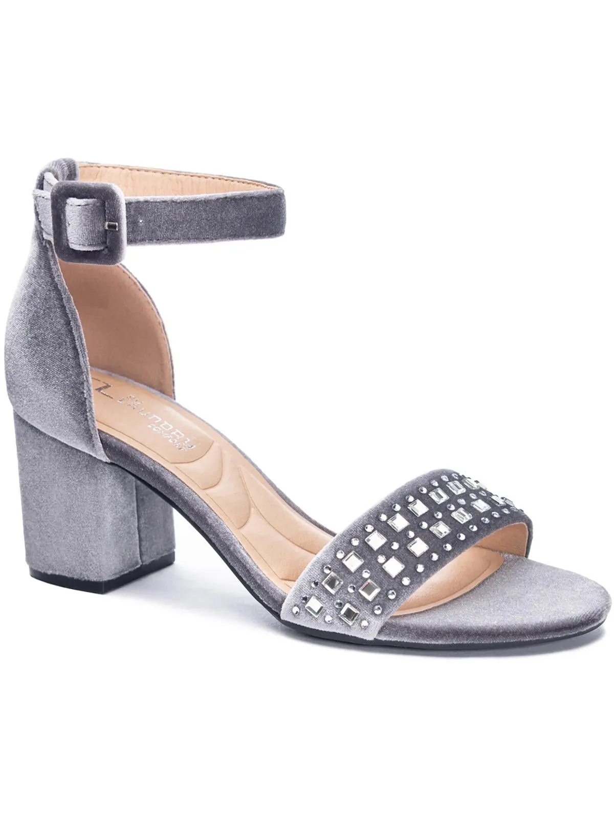 Josilin Womens Velvet Ankle Strap Block Heel
