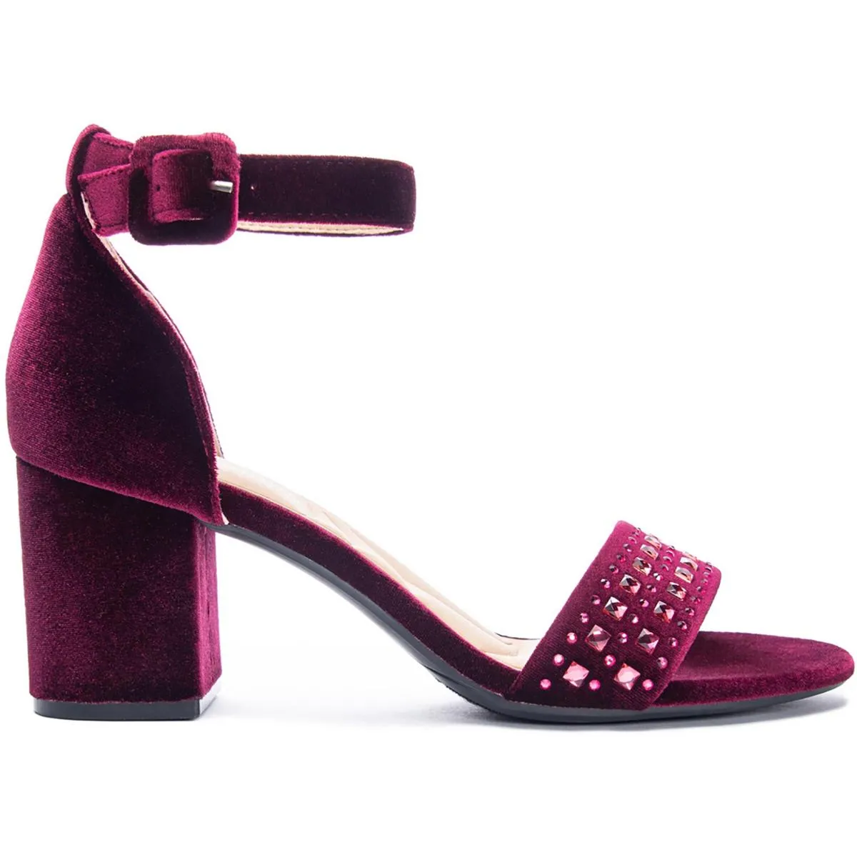 Josilin Womens Velvet Ankle Strap Block Heel