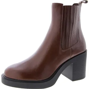 Kayden Womens Leather Block Heel Ankle Boots