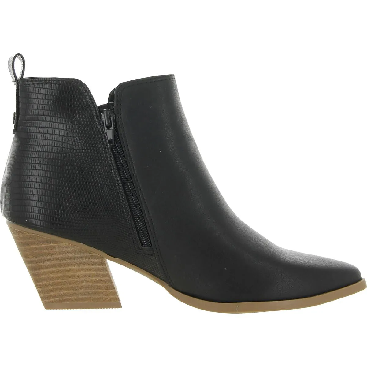 KOOLEY Womens Leather Stacked Heel Ankle Boots