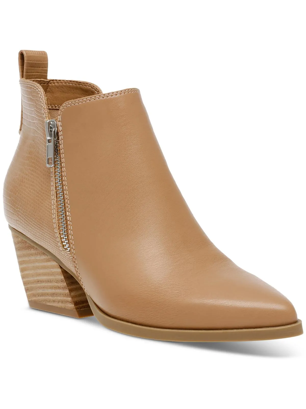 KOOLEY Womens Leather Stacked Heel Ankle Boots