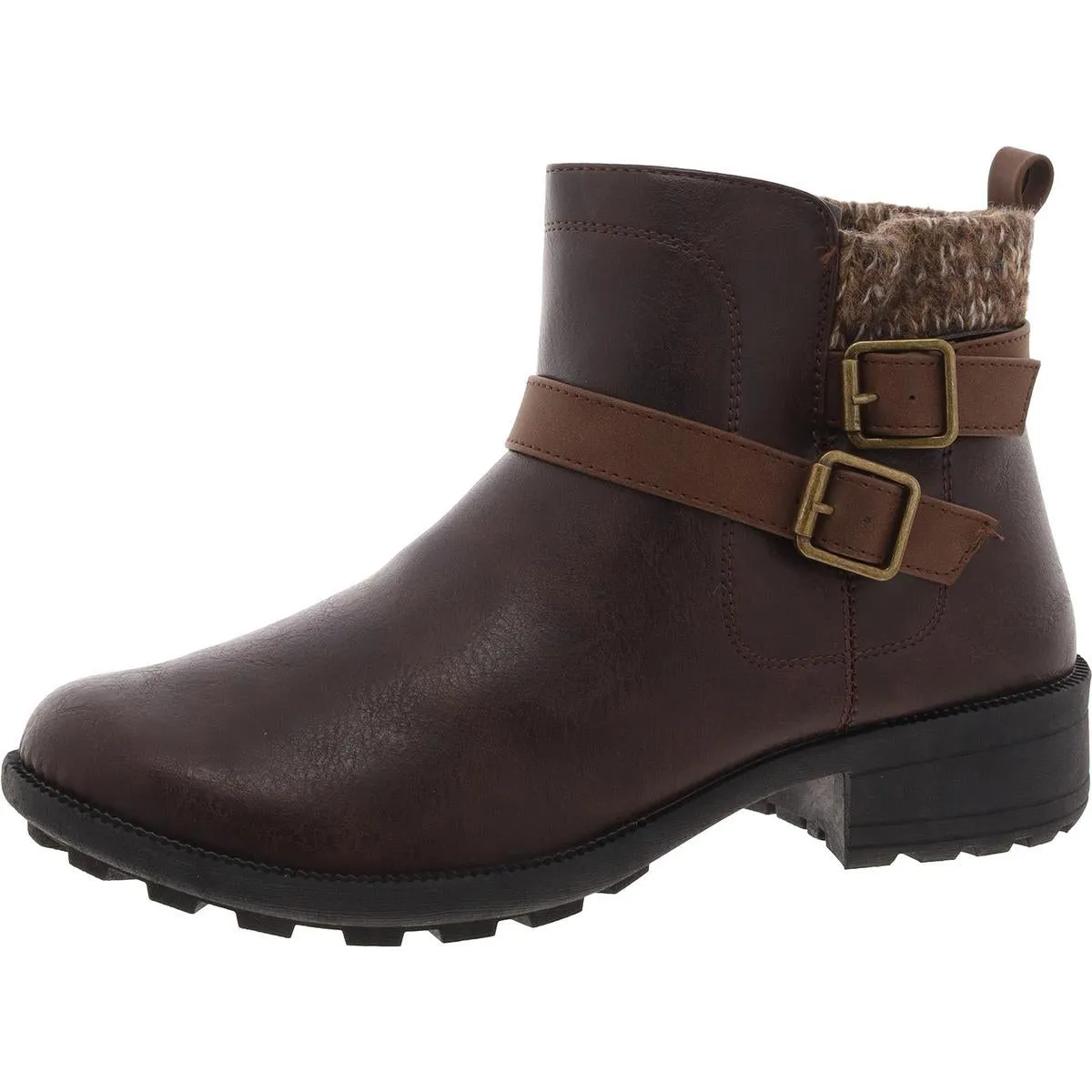 Kourt Womens Faux Leather Block Heel Ankle Boots