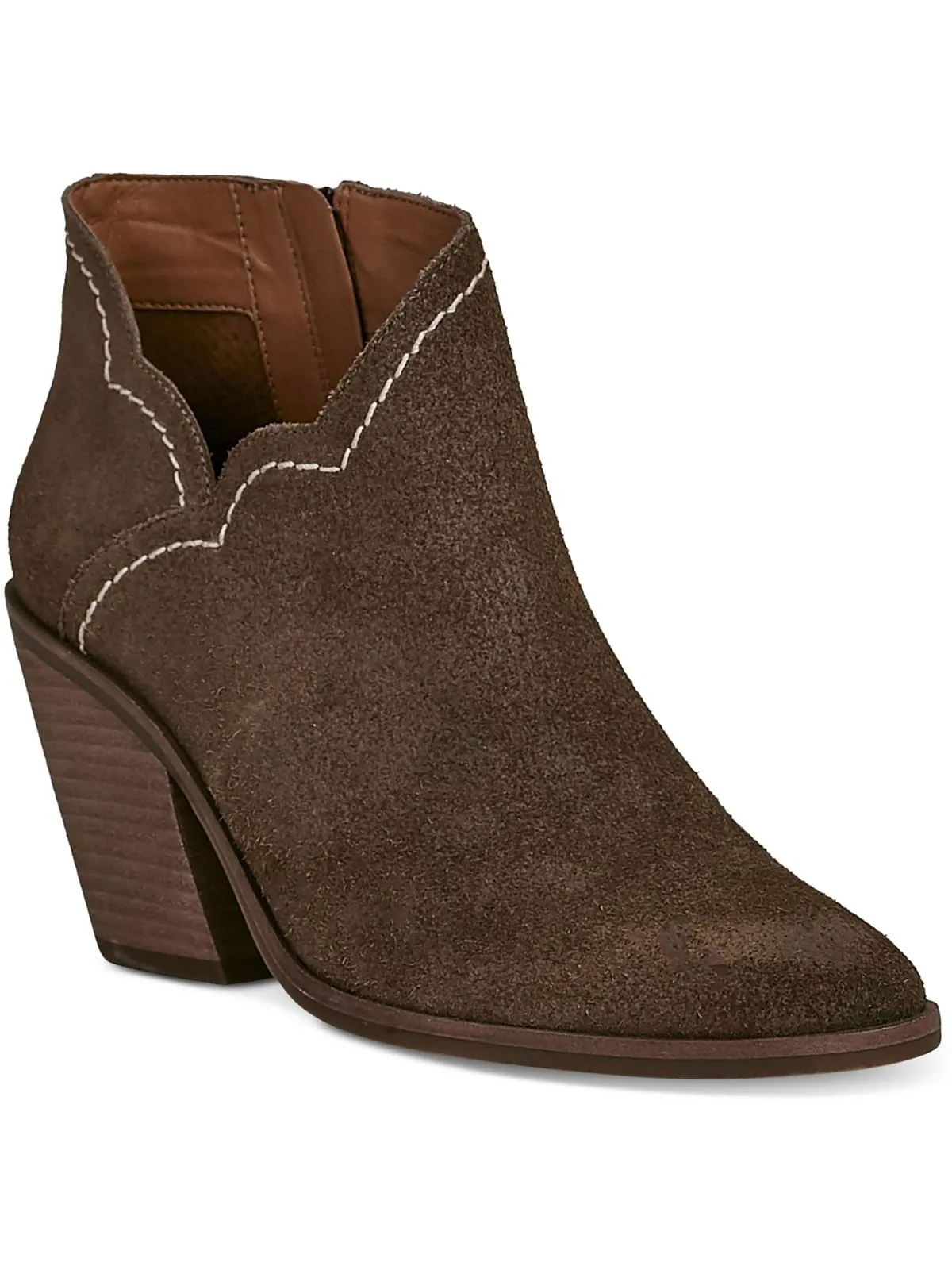 Lakelyy Womens Leather Stacked Heel Ankle Boots