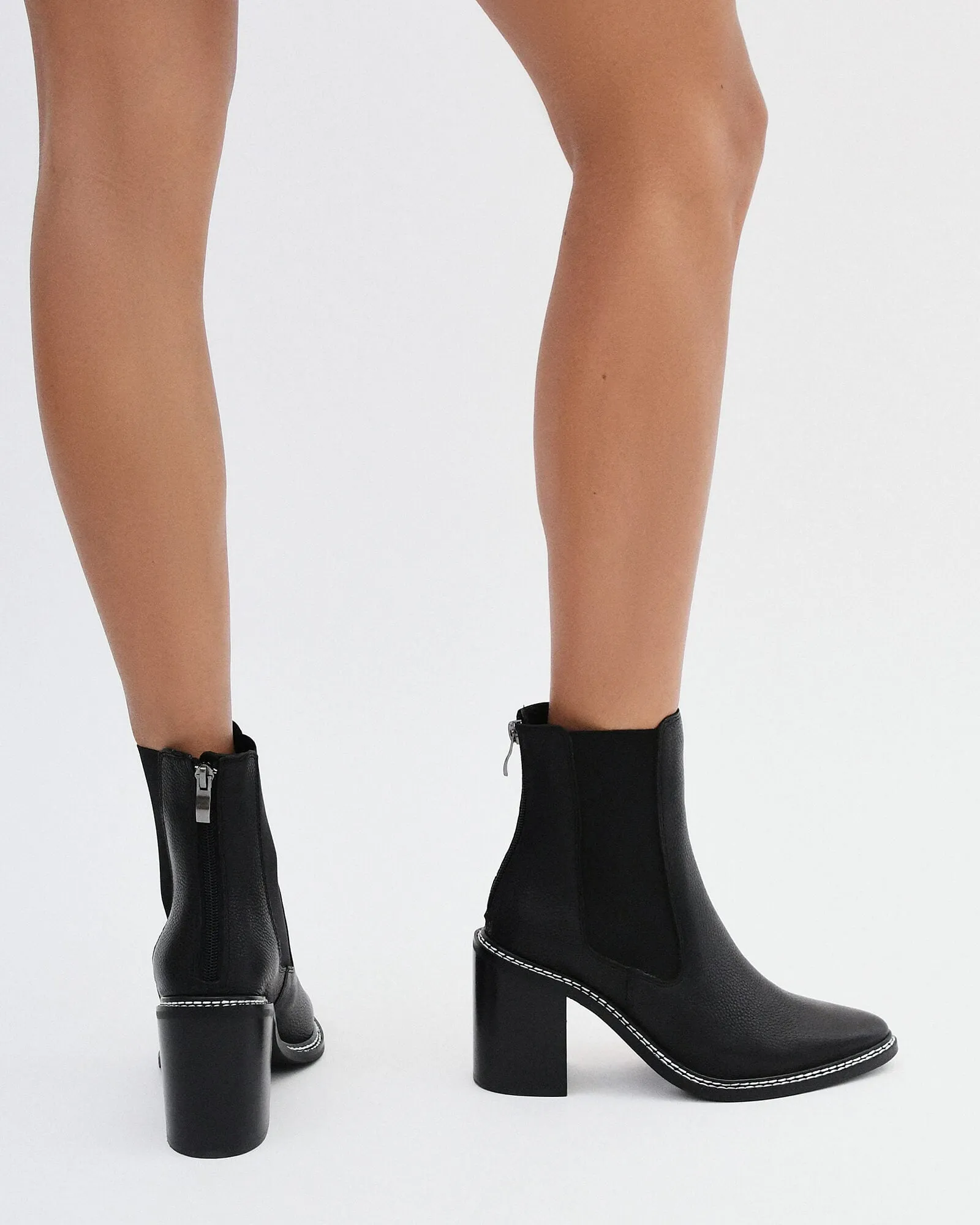 LUXE HIGH ANKLE BOOTS BLACK LEATHER