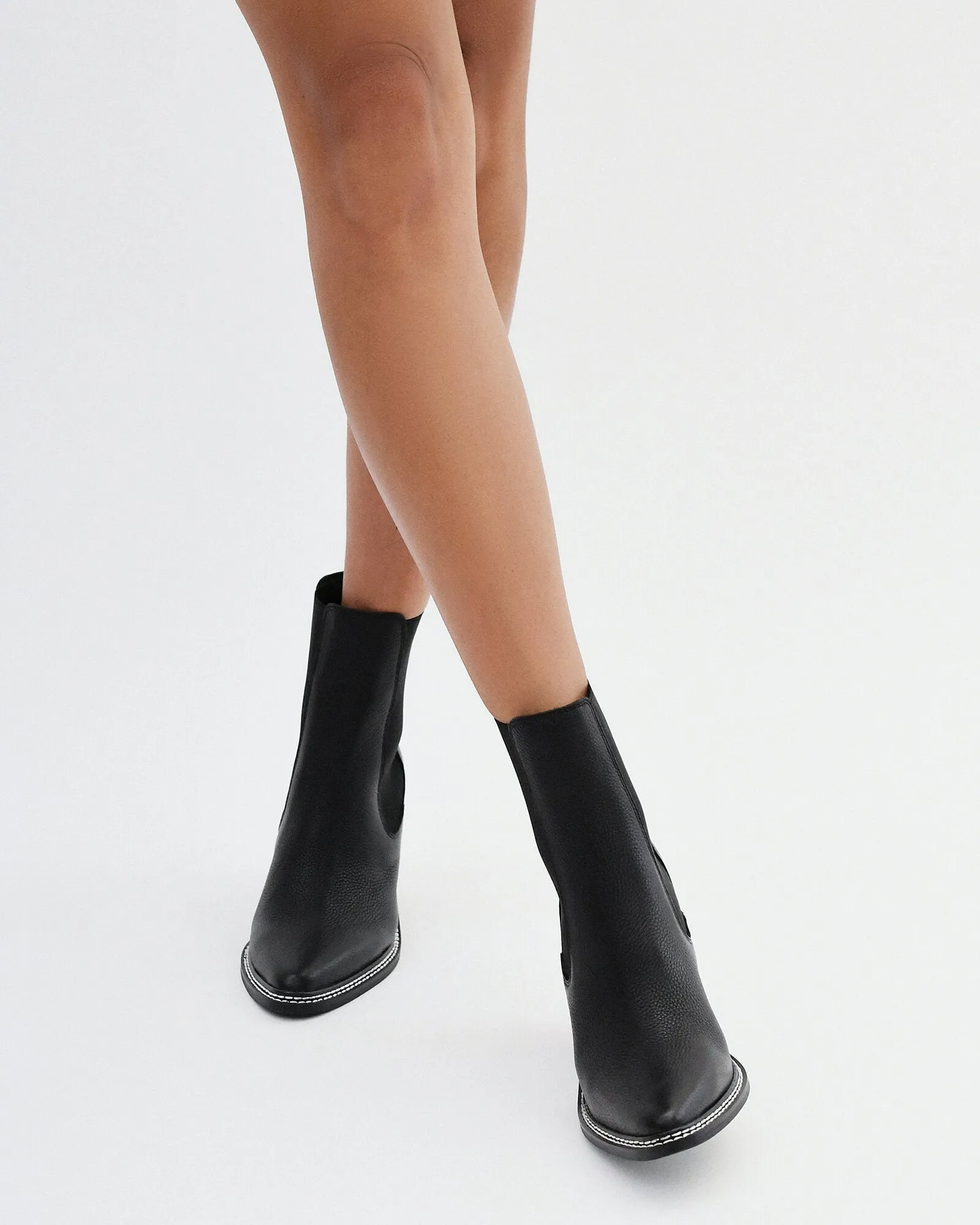 LUXE HIGH ANKLE BOOTS BLACK LEATHER