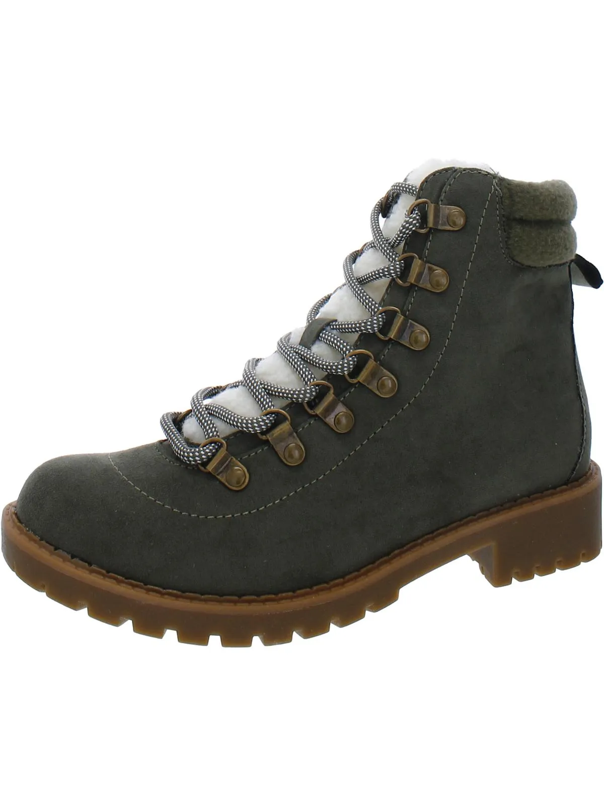 Maariah Womens Faux Leather Lace Up Ankle Boots