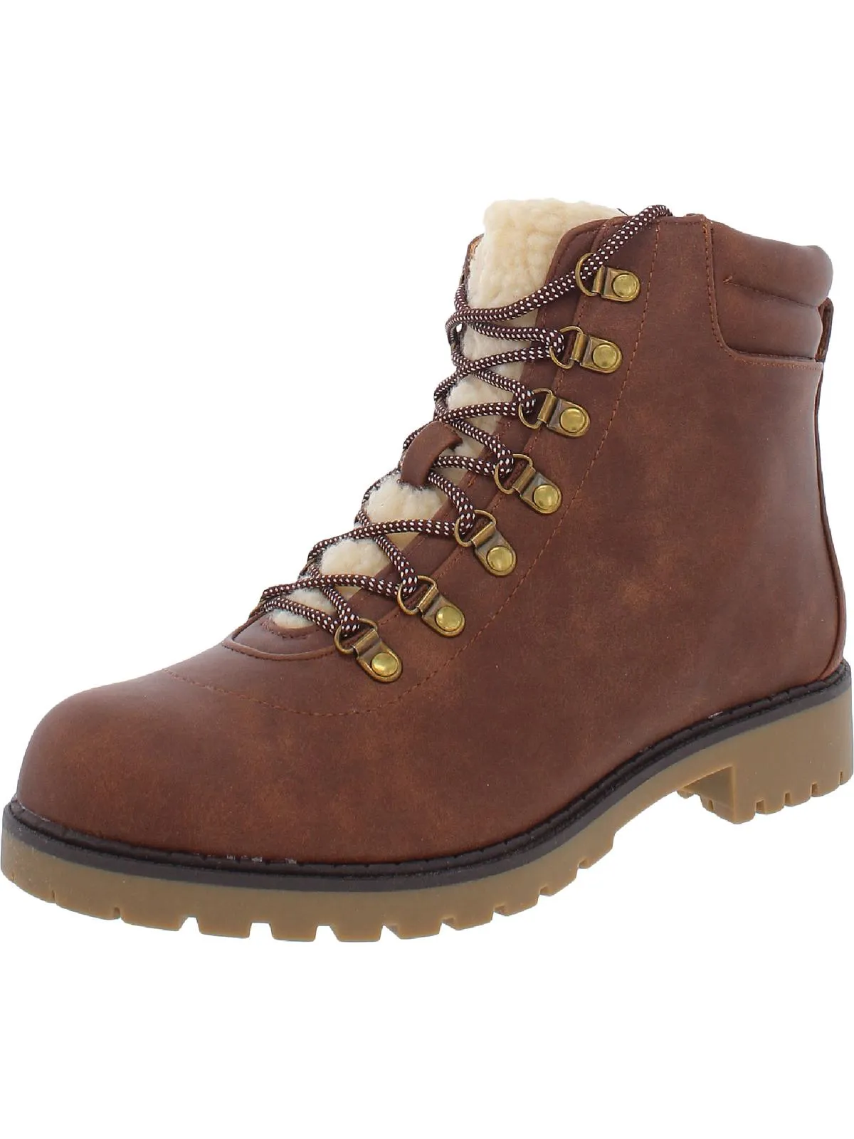 Maariah Womens Faux Leather Lace Up Ankle Boots