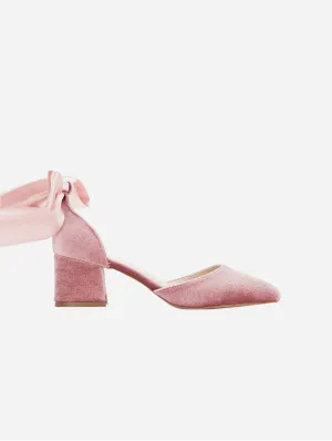 Marcelle Vegan Velvet Ribbon Low Heels | Rose