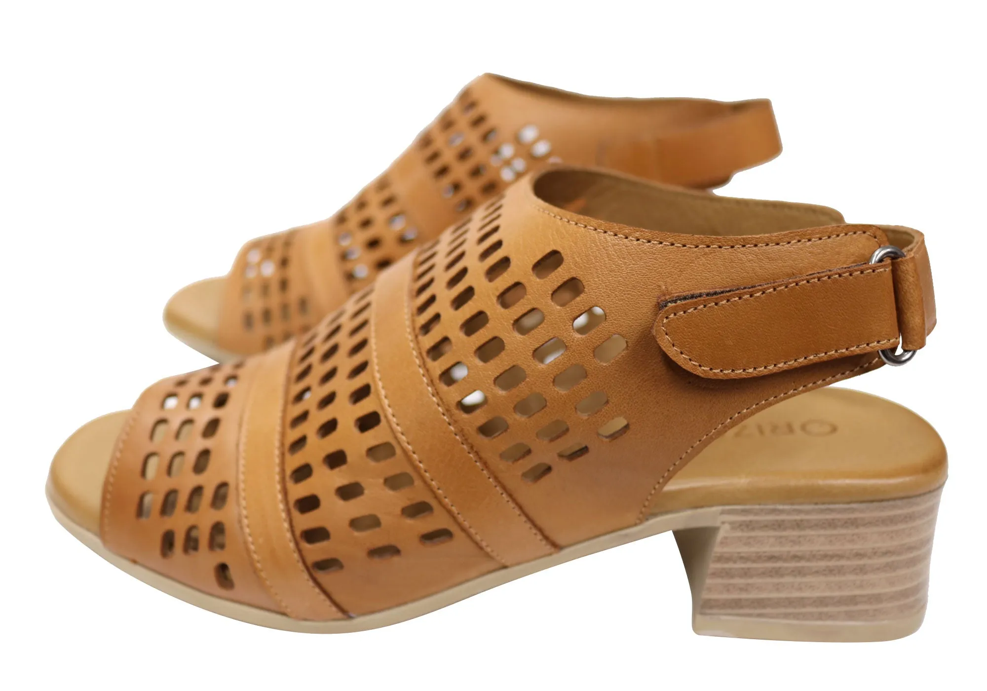 Orizonte Jazela Womens European Leather Low Heel Comfortable Sandals Orizonte Shoes