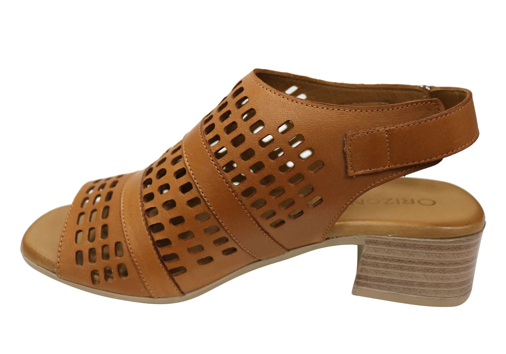 Orizonte Jazela Womens European Leather Low Heel Comfortable Sandals Orizonte Shoes