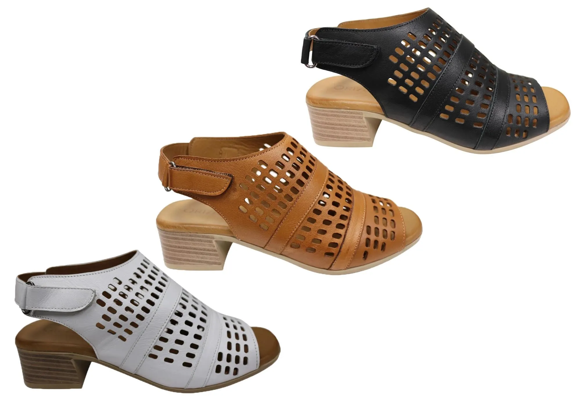 Orizonte Jazela Womens European Leather Low Heel Comfortable Sandals Orizonte Shoes