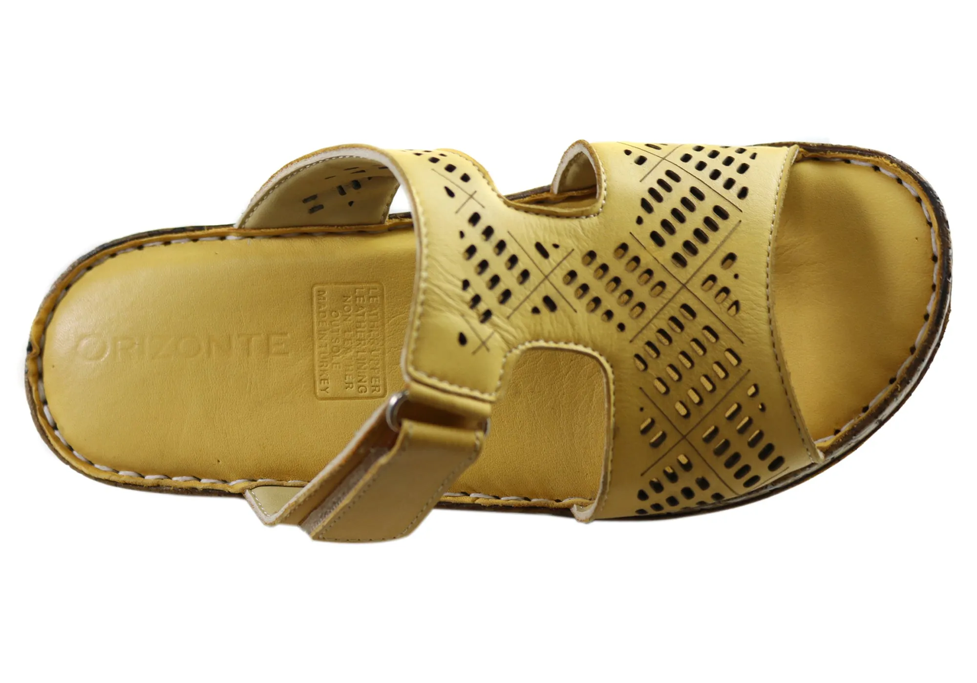 Orizonte Saffron Womens European Comfortable Leather Slides Sandals Orizonte Shoes