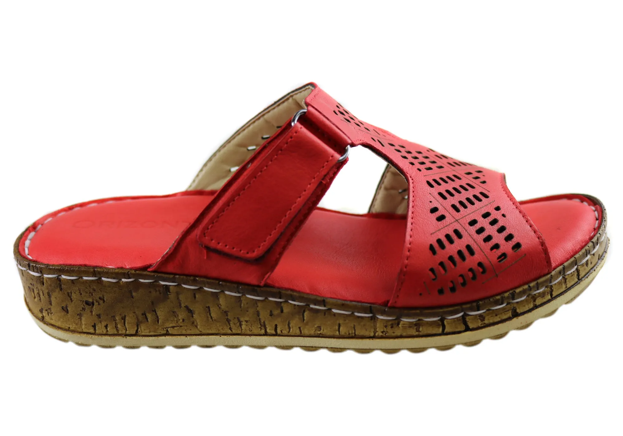 Orizonte Saffron Womens European Comfortable Leather Slides Sandals Orizonte Shoes