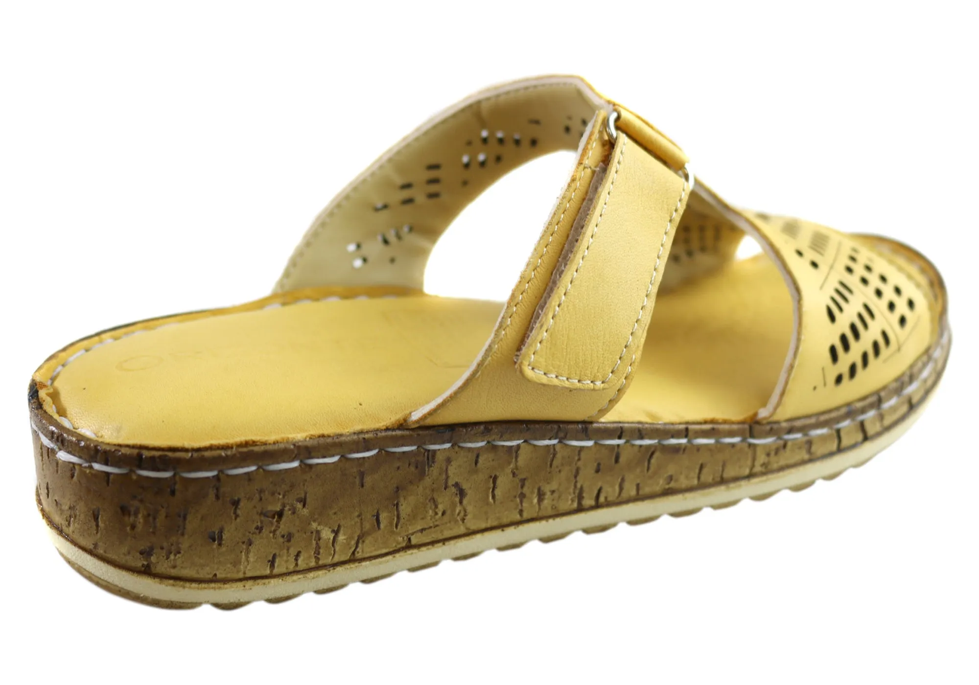 Orizonte Saffron Womens European Comfortable Leather Slides Sandals Orizonte Shoes