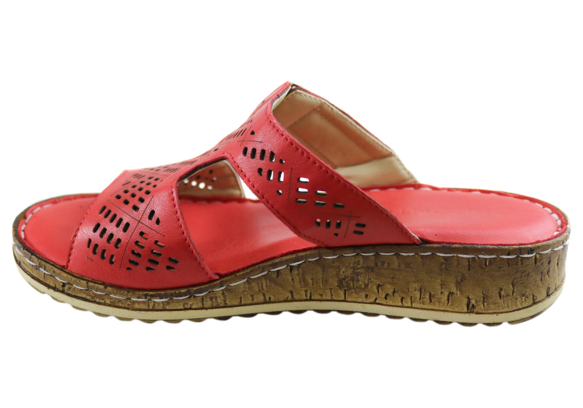 Orizonte Saffron Womens European Comfortable Leather Slides Sandals Orizonte Shoes