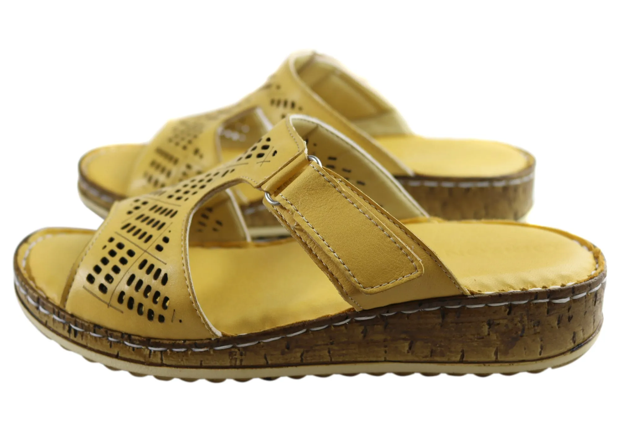 Orizonte Saffron Womens European Comfortable Leather Slides Sandals Orizonte Shoes
