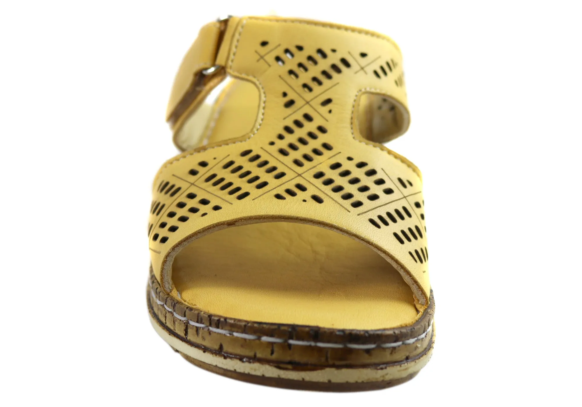 Orizonte Saffron Womens European Comfortable Leather Slides Sandals Orizonte Shoes