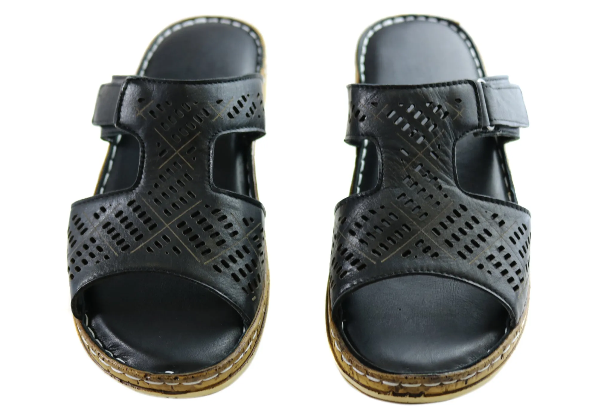 Orizonte Saffron Womens European Comfortable Leather Slides Sandals Orizonte Shoes