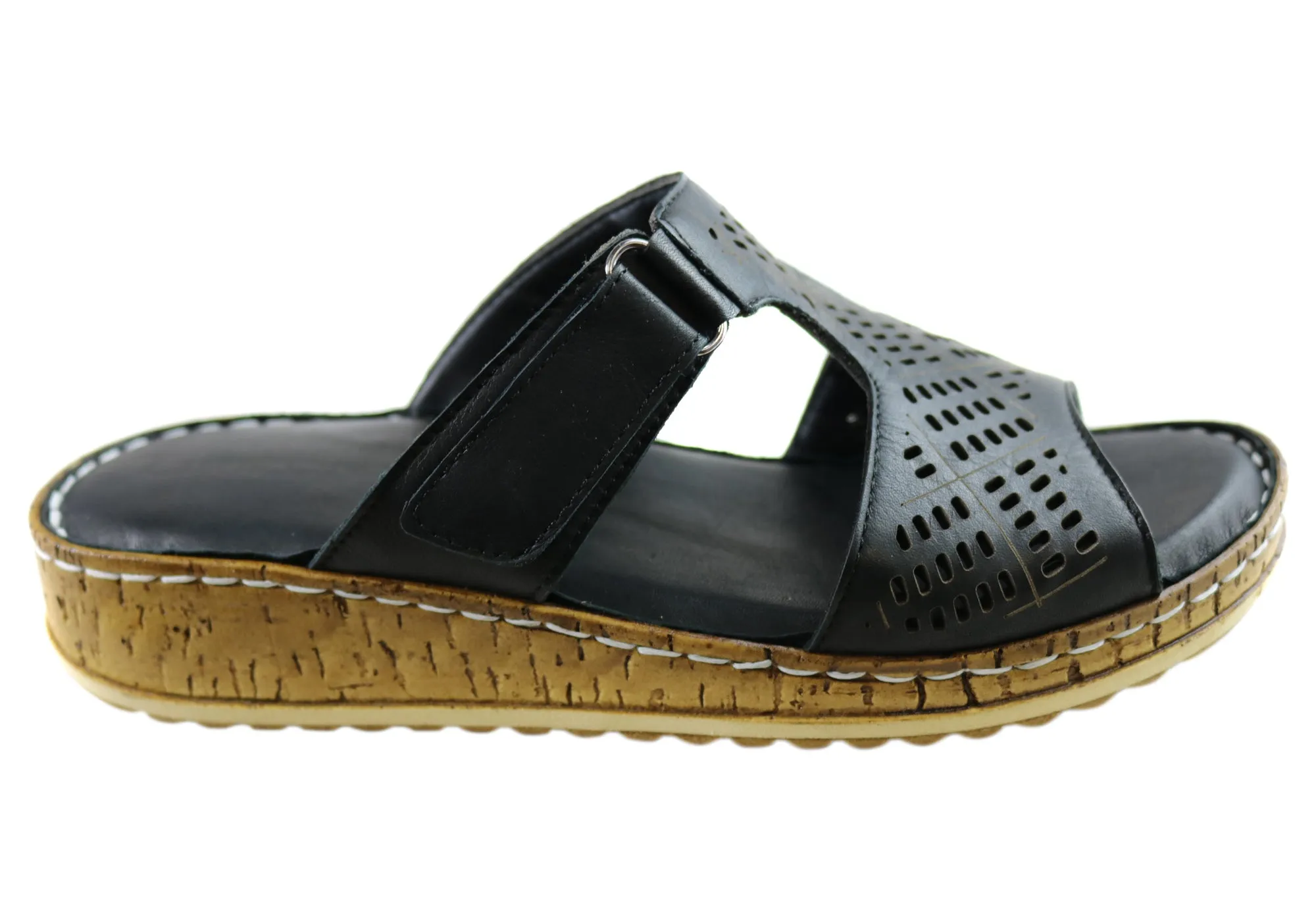 Orizonte Saffron Womens European Comfortable Leather Slides Sandals Orizonte Shoes
