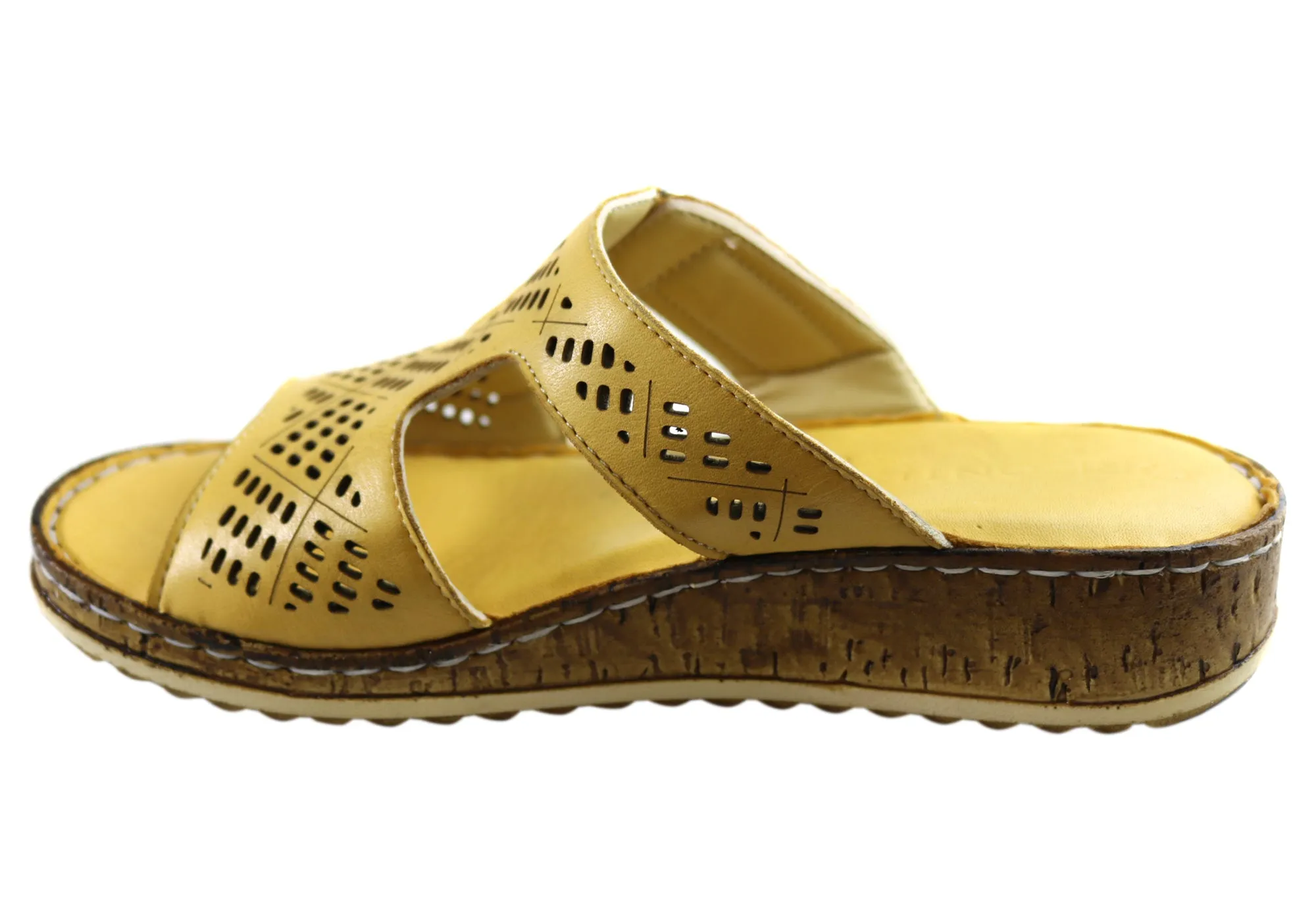 Orizonte Saffron Womens European Comfortable Leather Slides Sandals Orizonte Shoes