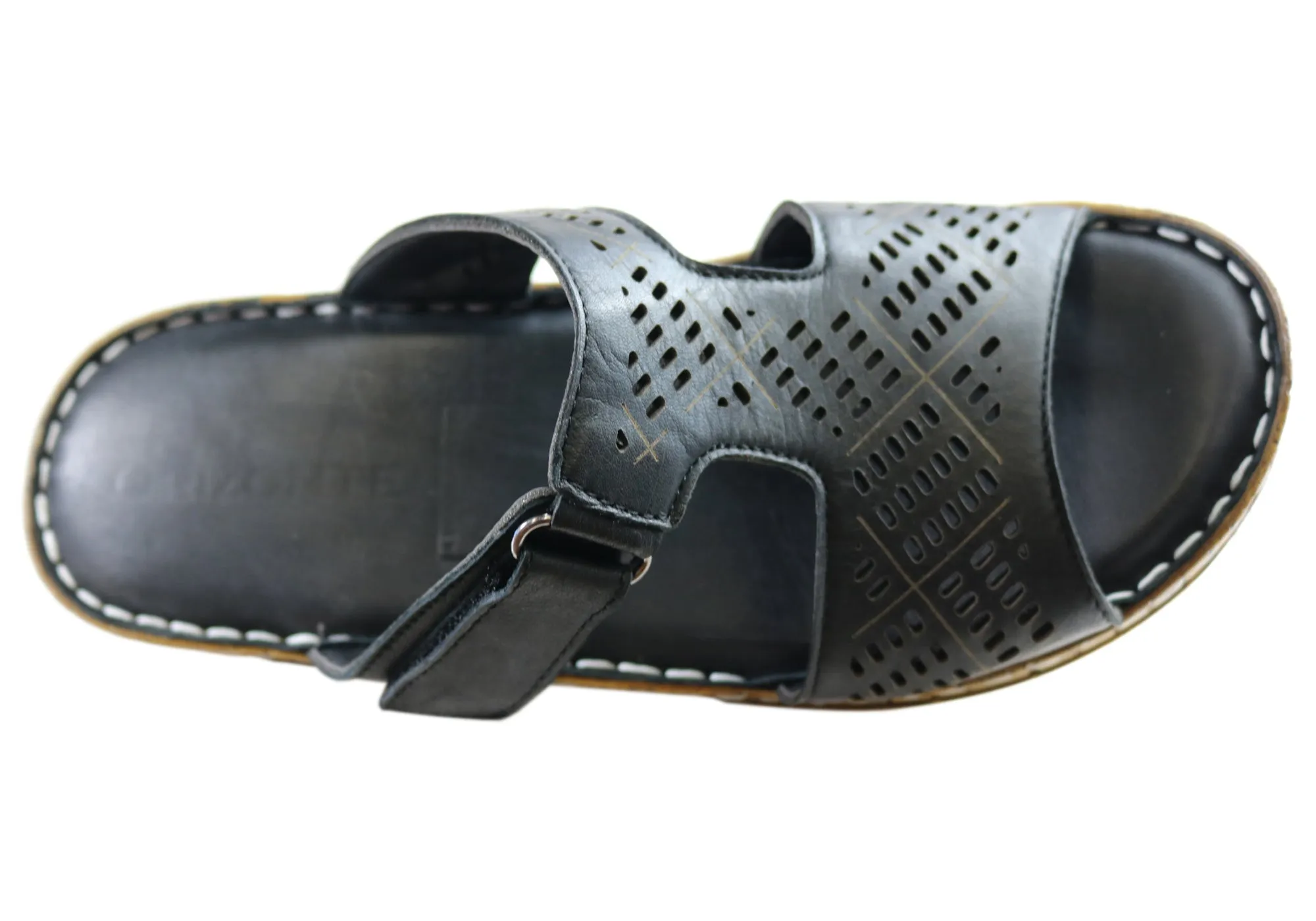 Orizonte Saffron Womens European Comfortable Leather Slides Sandals Orizonte Shoes
