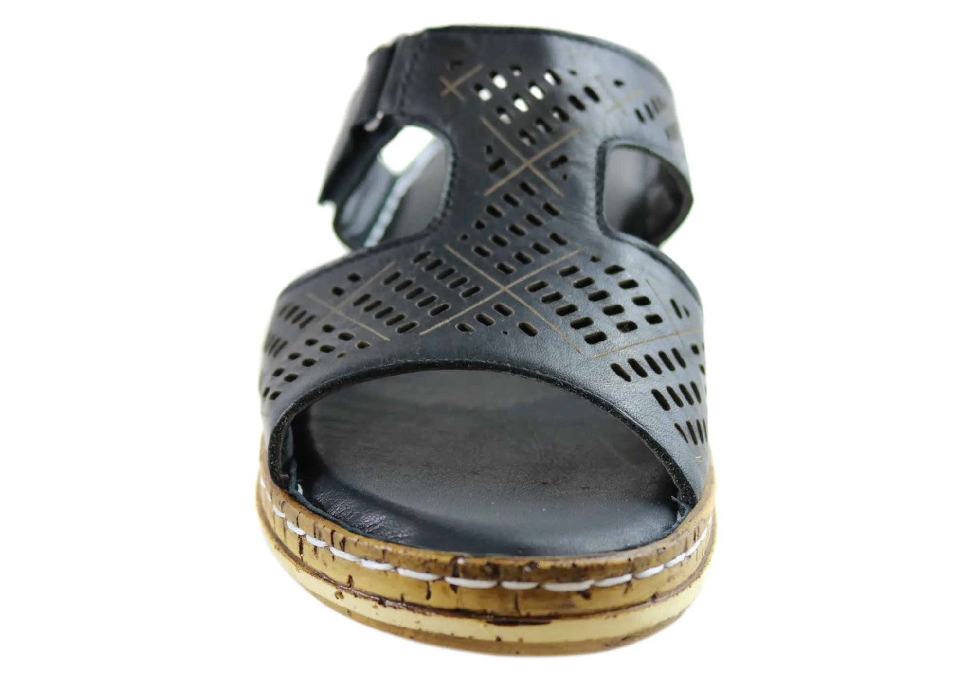 Orizonte Saffron Womens European Comfortable Leather Slides Sandals Orizonte Shoes