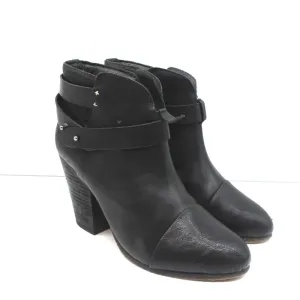 Rag & Bone Harrow Ankle Boots Black Leather Size 38.5 High Heel Booties