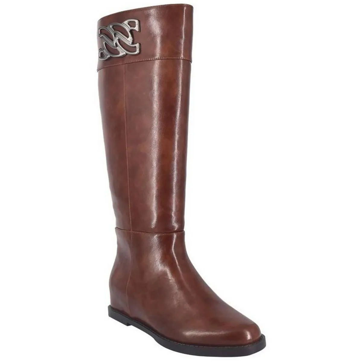 REILEY Womens Faux Leather Zip Up Knee-High Boots