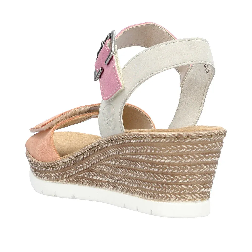 Rieker Shoes 61960-90 Velcro Wedge Apricot/Pink/Grey