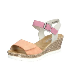 Rieker Shoes 61960-90 Velcro Wedge Apricot/Pink/Grey