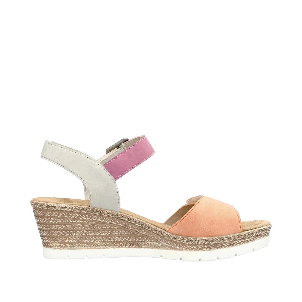Rieker Shoes 61960-90 Velcro Wedge Apricot/Pink/Grey