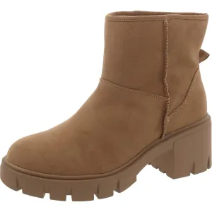 RIYAA Womens Faux Leather Lugged Sole Ankle Boots