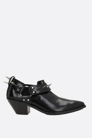 shiny leather western ankle boots with studs