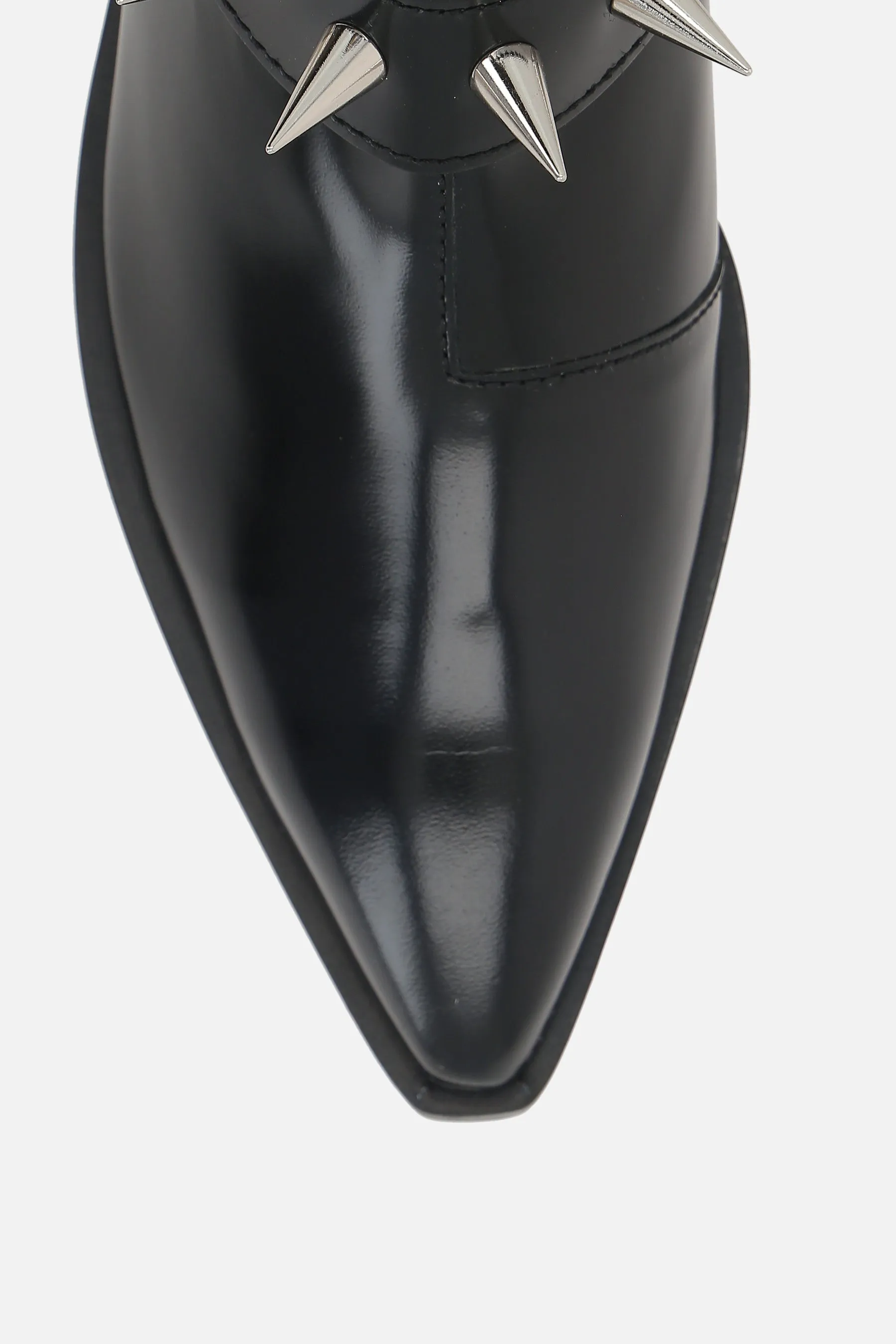 shiny leather western ankle boots with studs