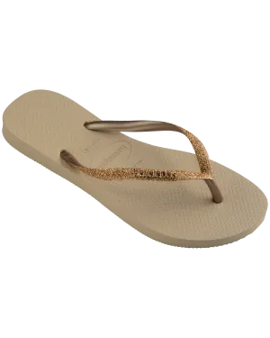 Slim Glitter II Flip Flops in Sand & Golden