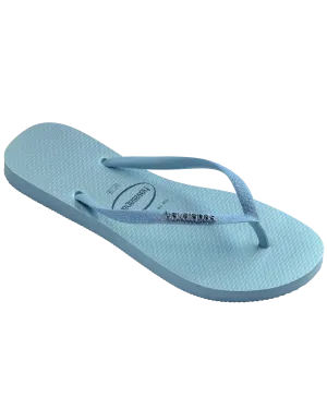 Slim Glitter Iridescent Flip Flops in Lavender Blue