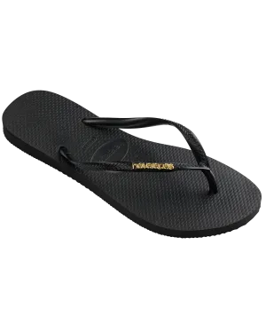 Slim Logo Metallic Flip Flops in Black