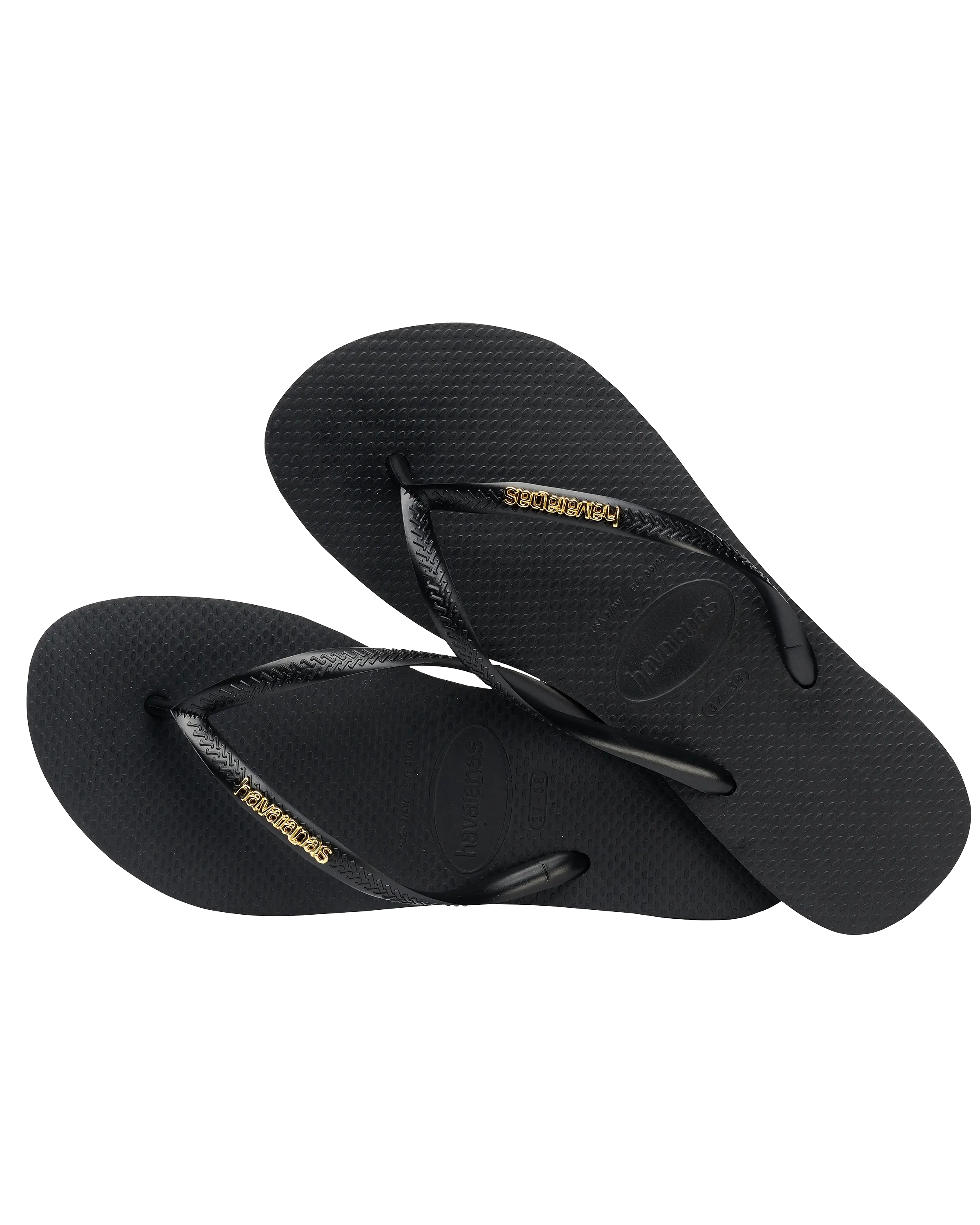 Slim Logo Metallic Flip Flops in Black