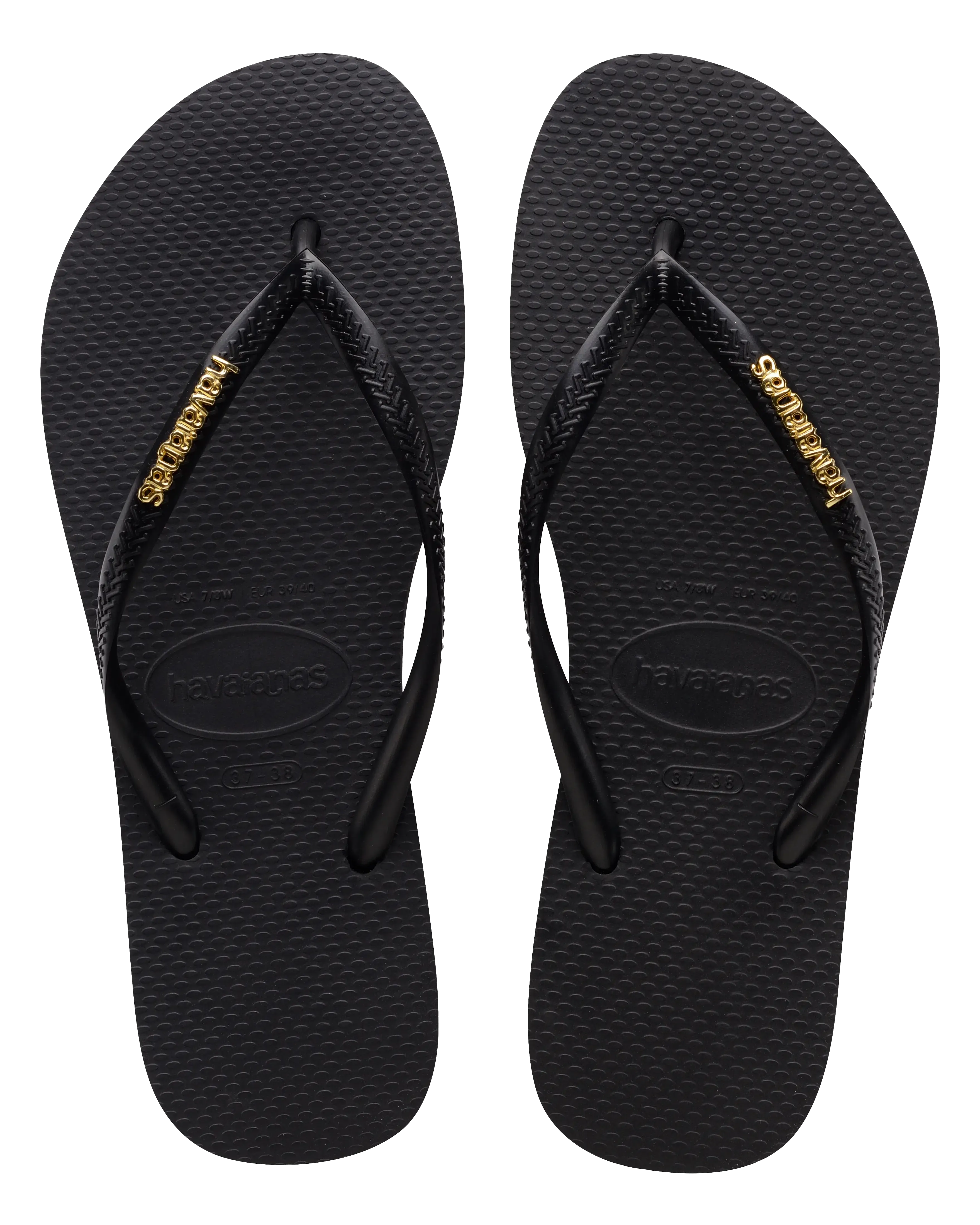 Slim Logo Metallic Flip Flops in Black