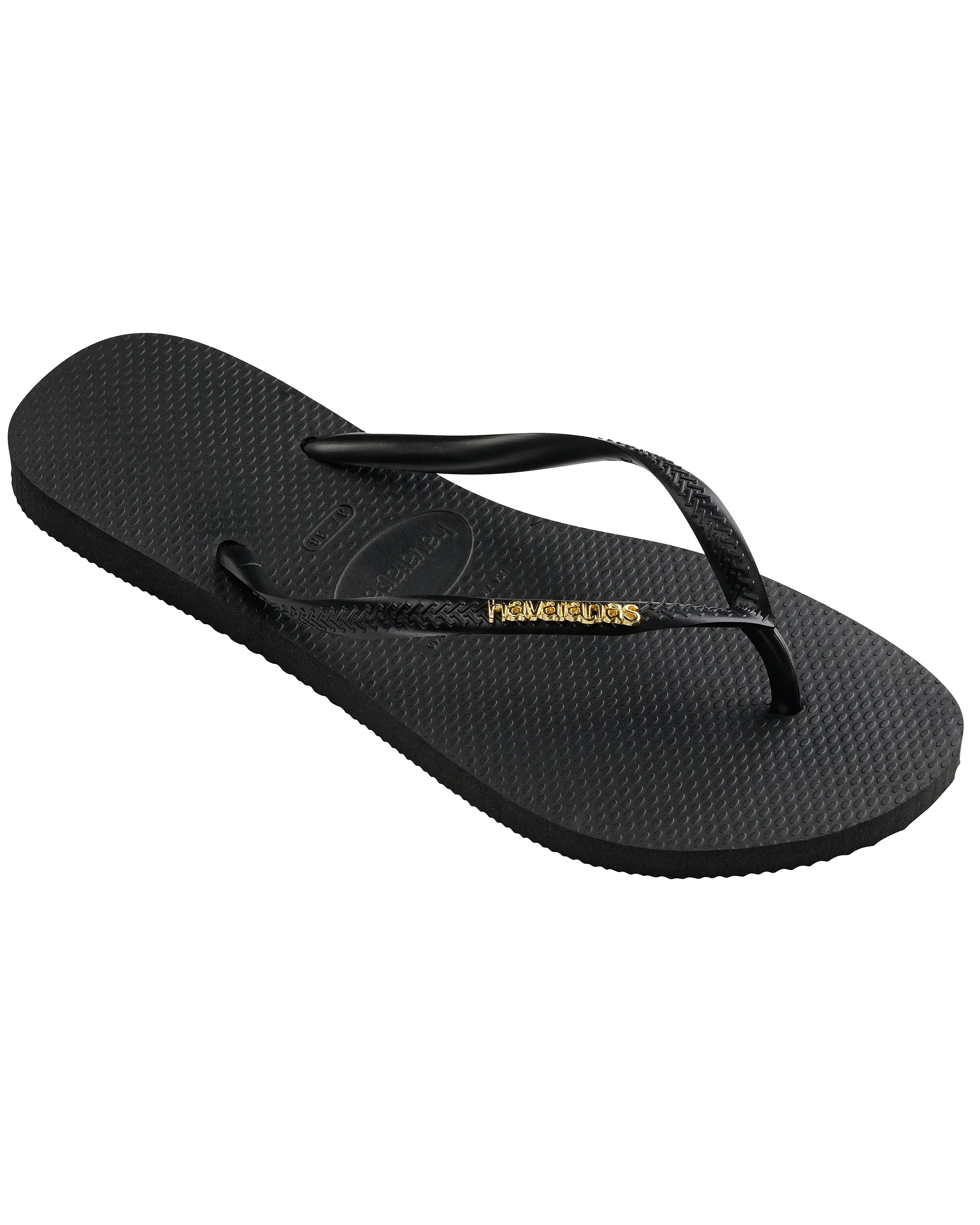 Slim Logo Metallic Flip Flops in Black
