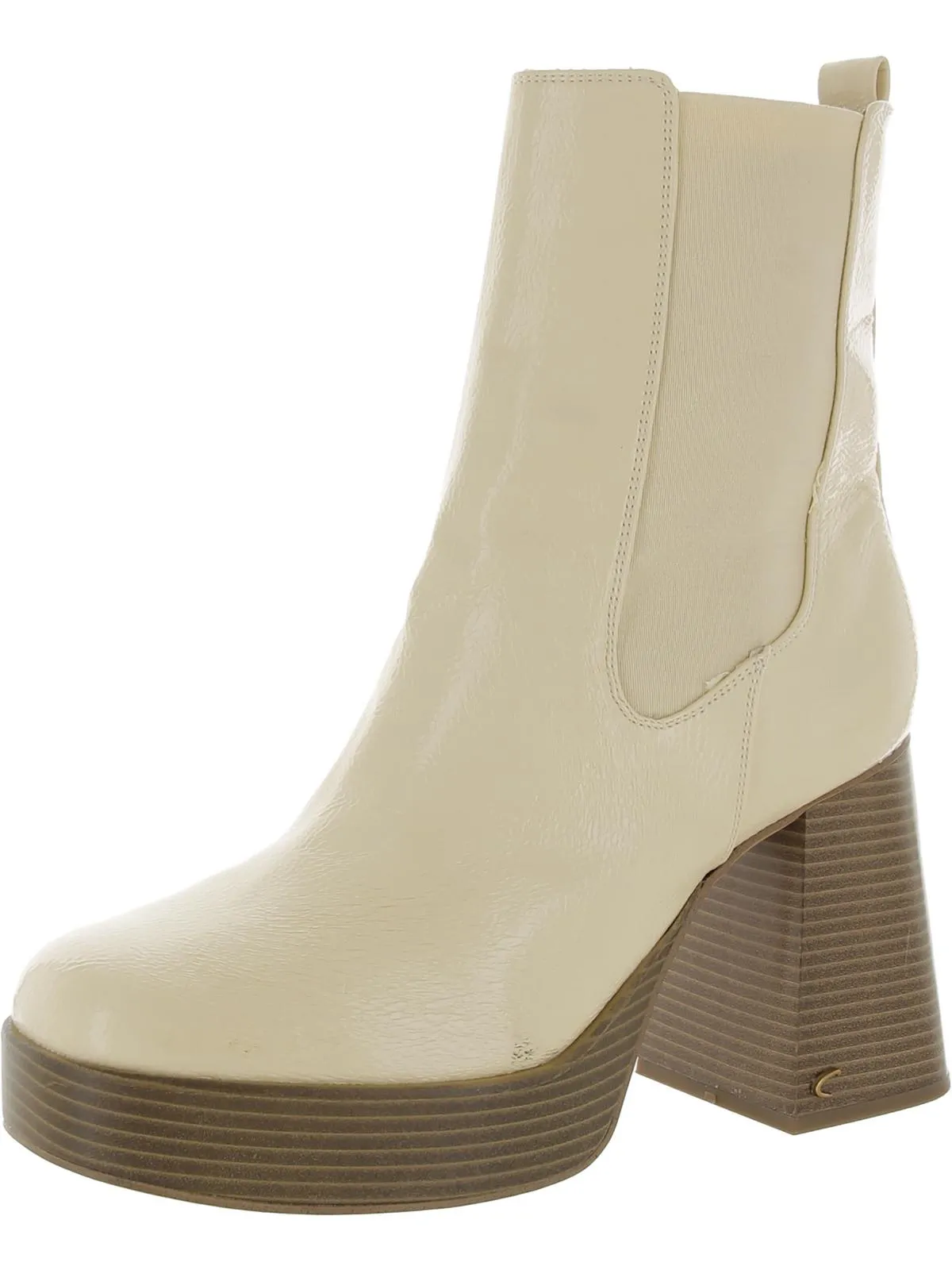 Stace Womens Patent Block Hee Ankle Boots