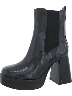 Stace Womens Patent Block Hee Ankle Boots